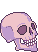 pixel image of a pink skull with ghosts flying out of the eyeholes